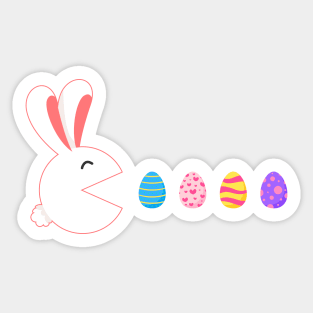 Happy Easter Funny Bunny Rabbit Eating Easter Eggs Sticker